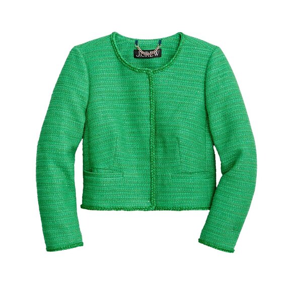NWT J.Crew Louisa Lady Jacket in Summer Green Sequin Tweed Cropped 10 - Picture 1 of 6